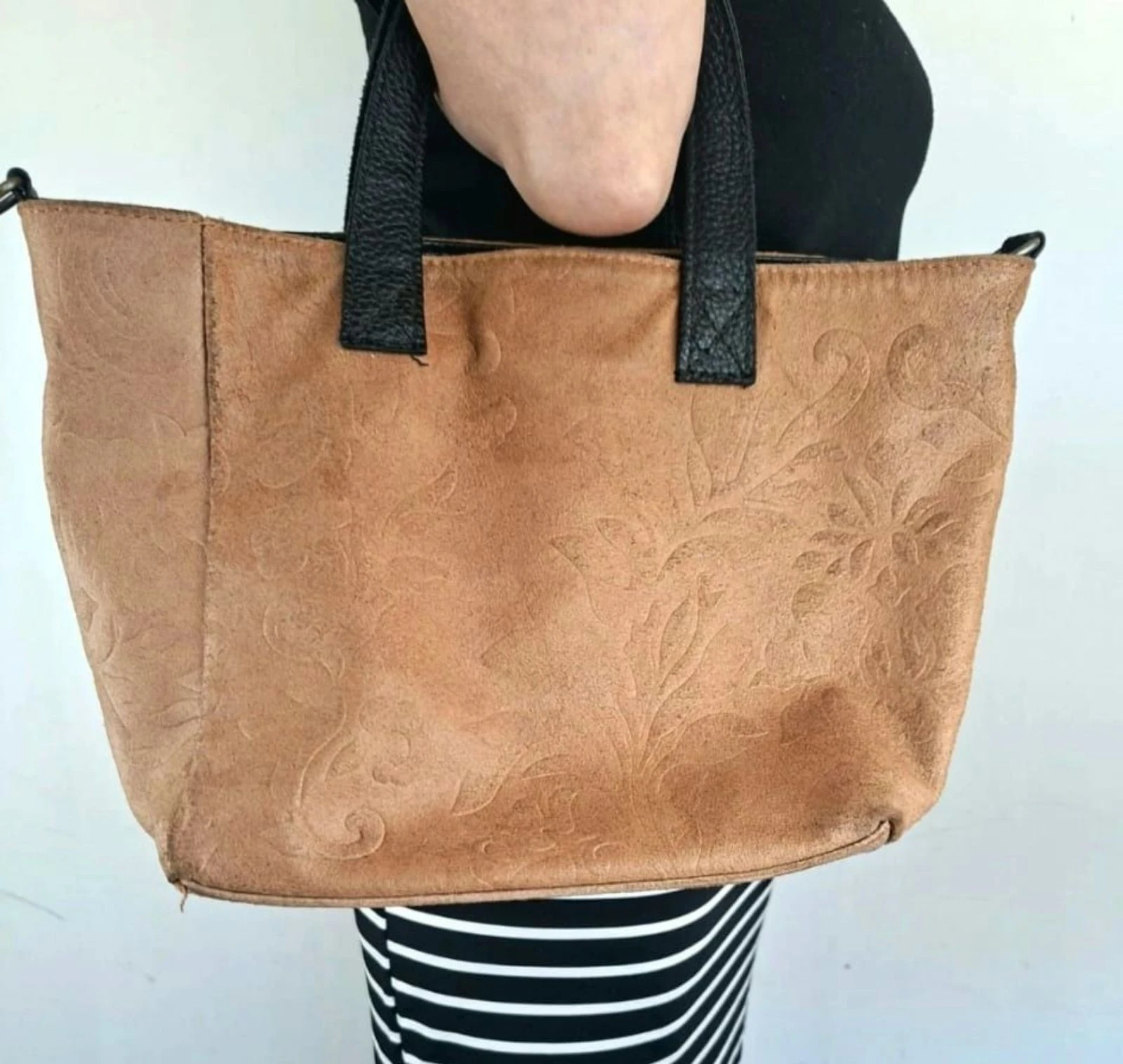 Genuine Leather Tote Bag Vintage Retro Y2k 90s Embossed Floral Italy